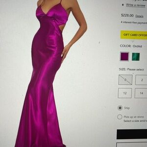 AQUA Open Back Gown in Satin Orchid Color size 0 Prom Bridesmaid Wedding dress